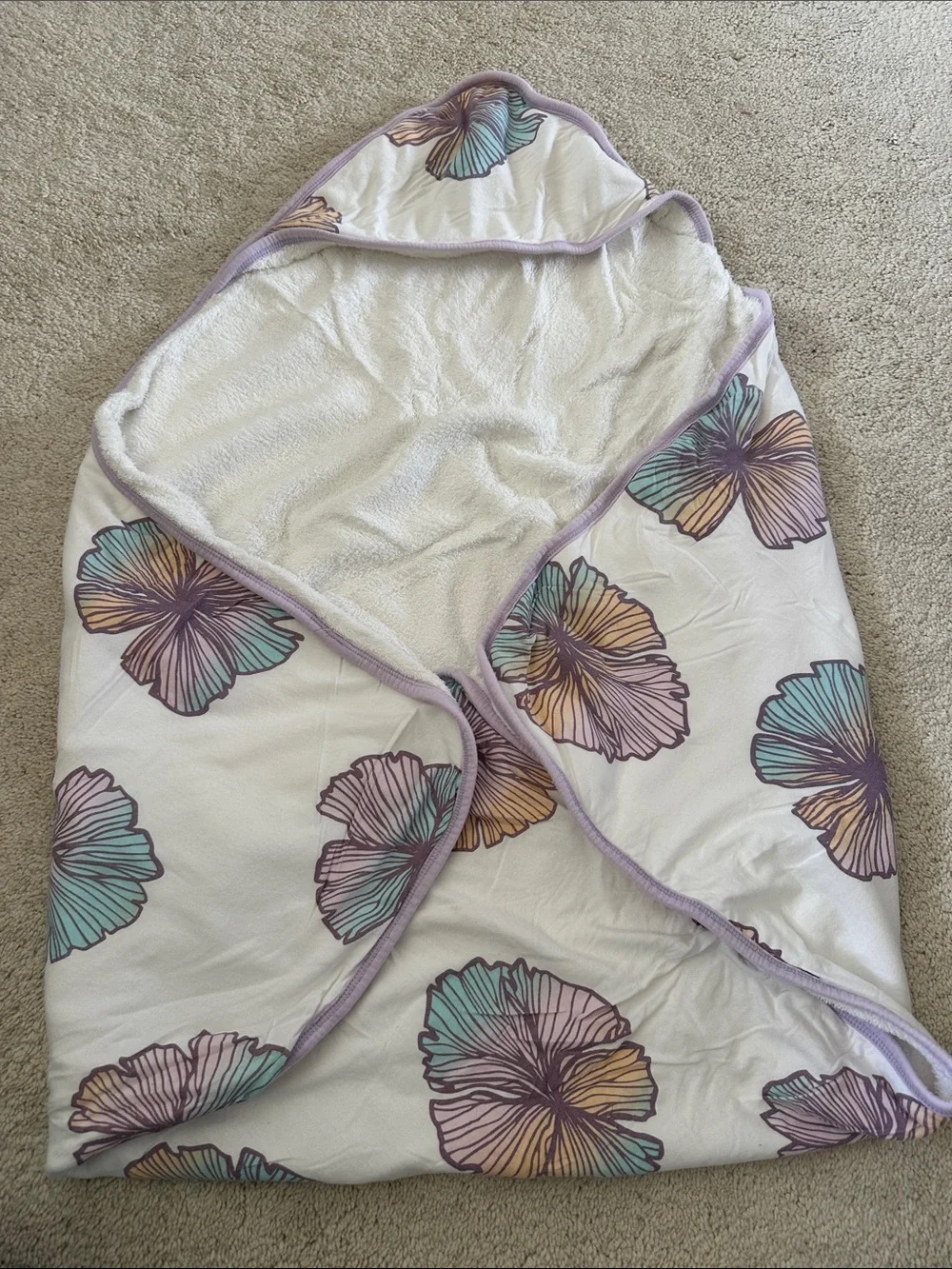 Floral Hooded Bath Towel in Lavender and Multicolor